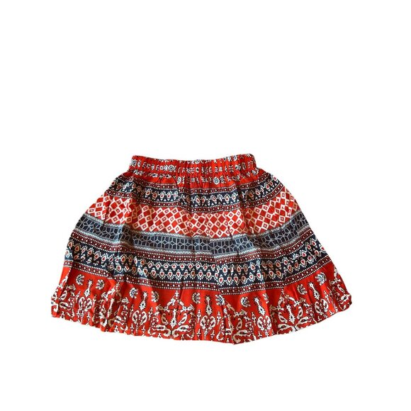 Raga Red & Blue Bohemian Patterned XS Mini Skirt With Elastic Waist & Ruffle Hem - Picture 2 of 5
